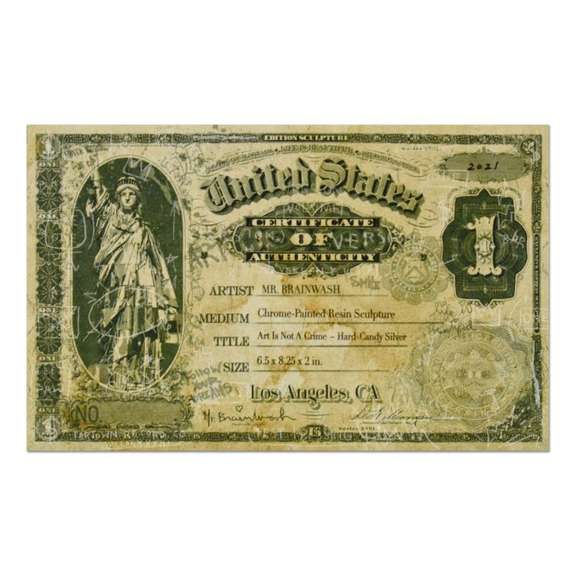 Art Is Not a Crime (Silver) Sculpture/ Glass by Mr Brainwash