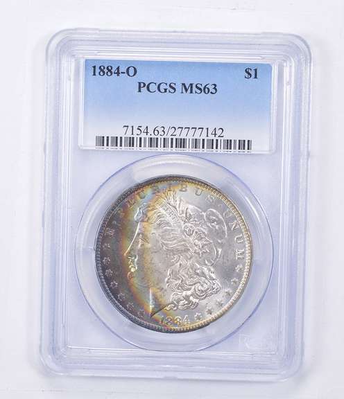 MS63 1884-O Morgan Silver Dollar - Rainbow Toned - Graded PCGS