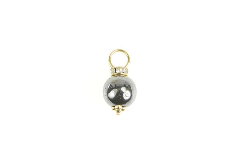 14K Yellow Gold Hematite Sphere Ball Rhinestone Slide Pendant