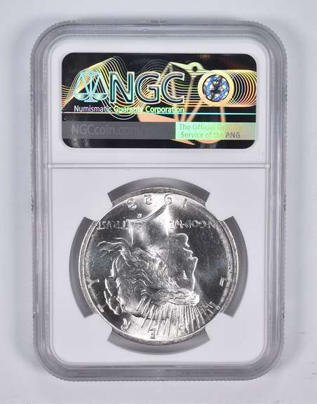 Mint Error MS63 1923 Peace Silver Eagle REV Struck Thru Anniv. NGC