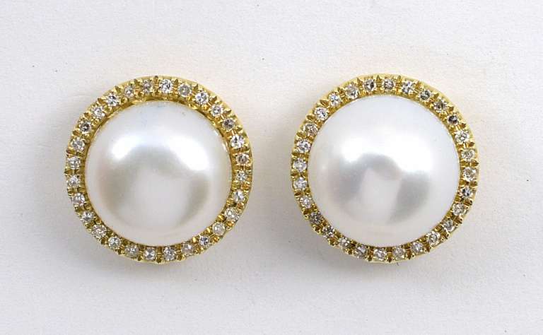 Proper Pearl & Diamond Stud Earrings in 14K YG