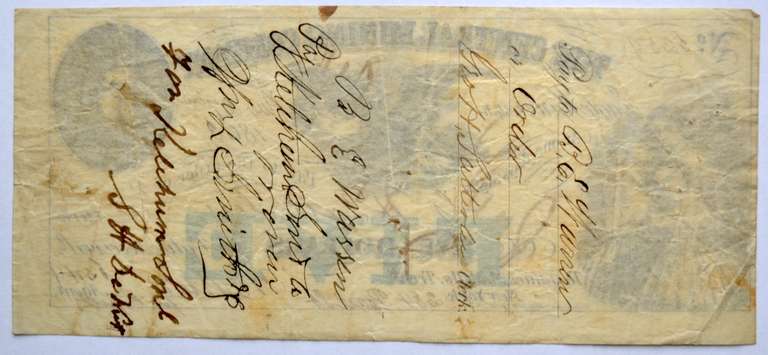 $ 5 Central Miing Company NY 1866 Note