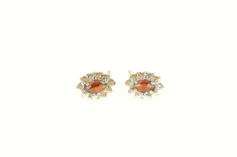 14K Yellow Gold Marquise Ruby Diamond Halo Stud Earrings
