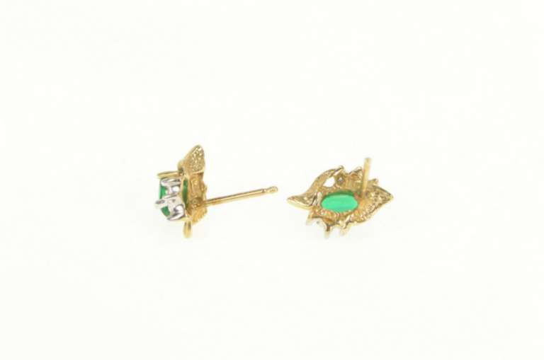 14K Yellow Gold Oval Syn. Emerald Diamond Accent Stud Earrings
