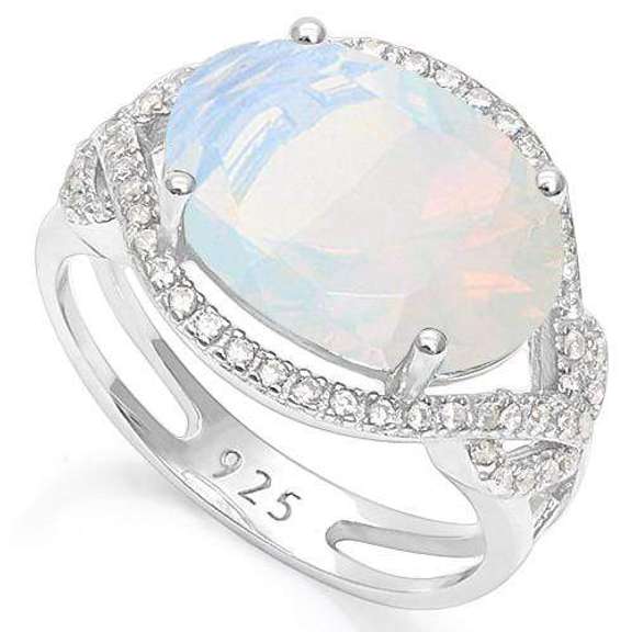 6 1/3ct CREATED FIRE OPAL & 1/3ct CREATED WHITE SAPPHIRE STERLING SI