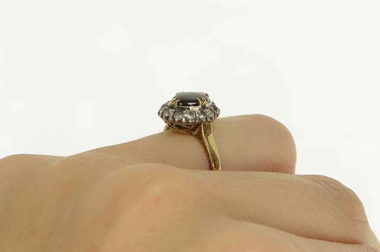 14K Yellow Gold Victorian Black Star Sapphire Sim. Diamond Ring