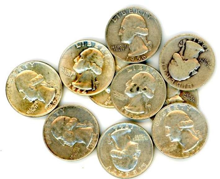 10 Assorted Silver Washington Quarters
