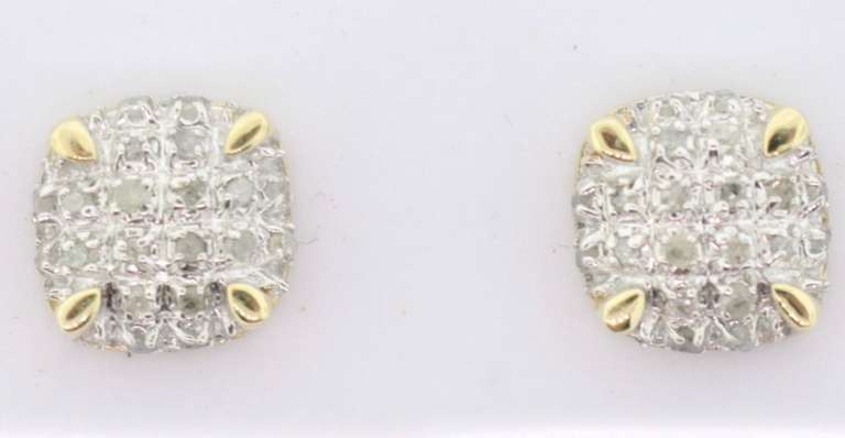 Cushioned Diamond Studded Earrings with 10k Yellow Gold