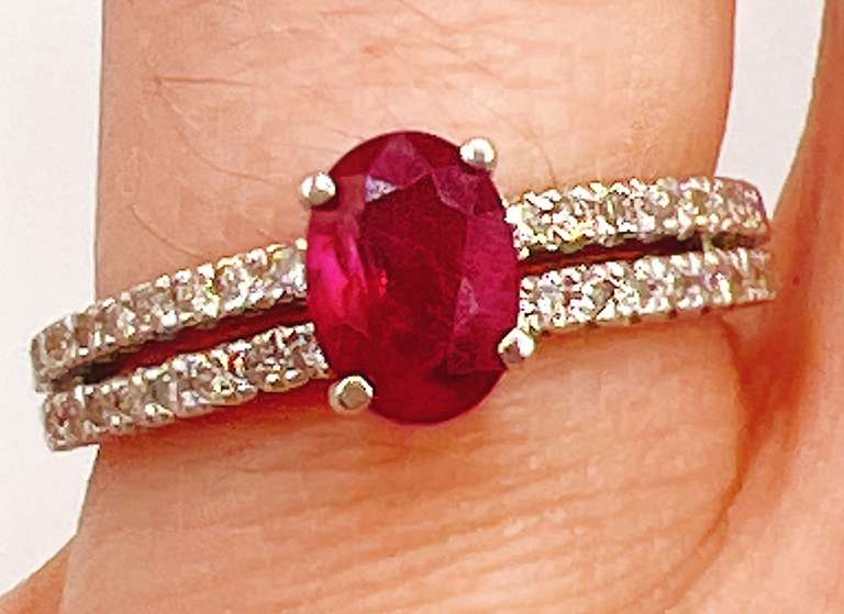 18kt Solid White Gold, Ruby, & Diamond Ring