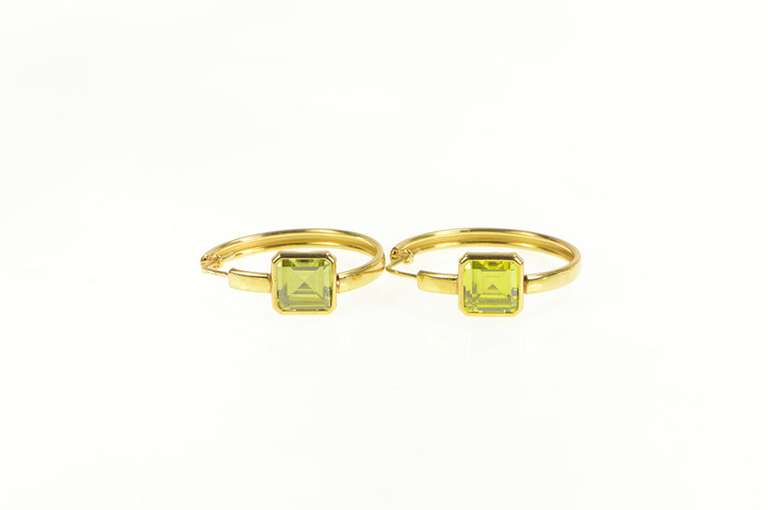 18K Yellow Gold Princess Peridot Statement Hoop 30.0mm Earrings