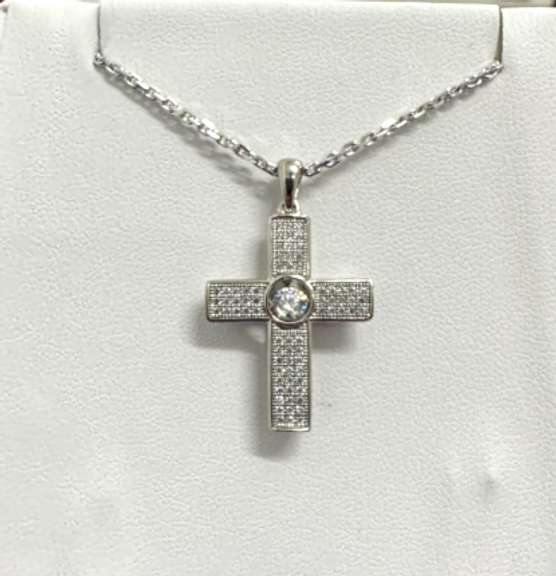 Beautiful Platinum over Sterling silver Cross center stone Dancing pendant