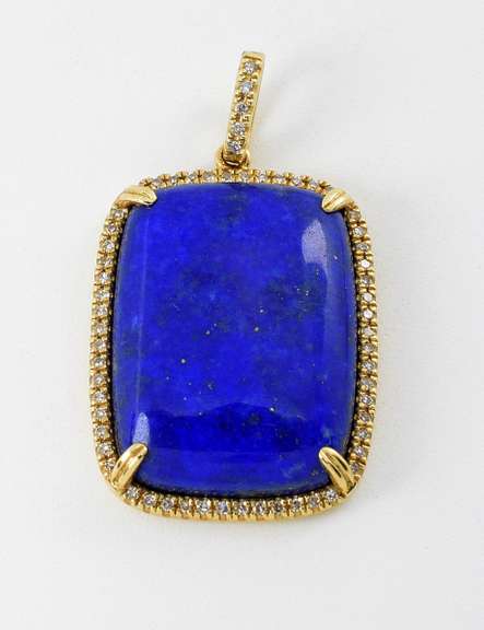 Alluring Lapis & Diamond Pendant in 14K YG