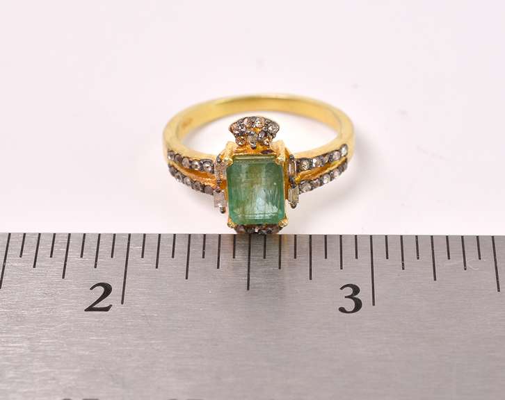 Dazzling 2.11CTW Natural Emerald & 0.27CTW Diamond Ring in Gold Plated Sterling Silver