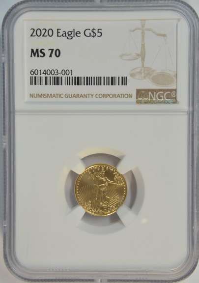 Superb NGC MS70 graded 2020 $5 American Gold Eagle coin