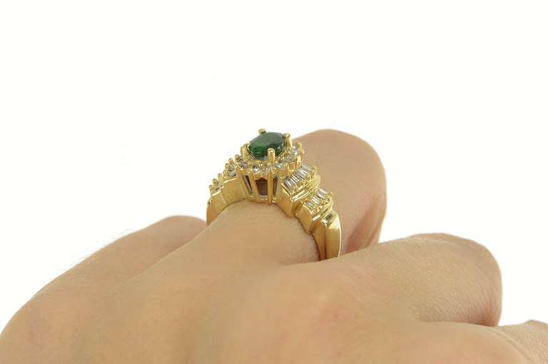 14K Yellow Gold 1.60 Ctw Natural Emerald Diamond Halo Ring