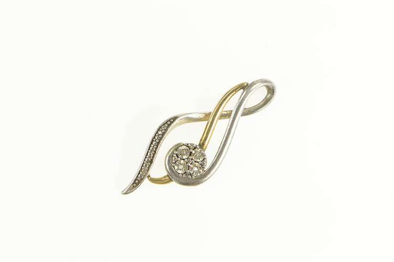 Sterling Silver Diamond Two Tone Heart Swirl Twist 10k Gold Pendant