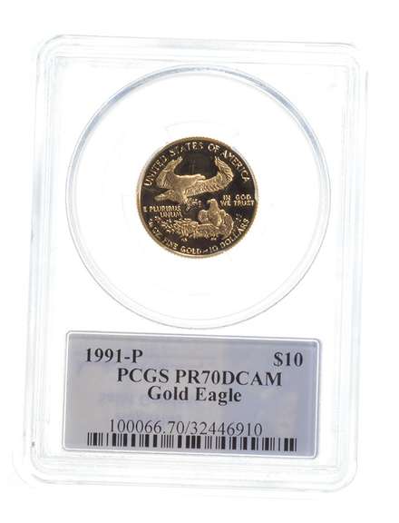 PR70 DCAM 1991-P $10 American Gold Eagle 1/4 Oz Fine Gold Graded PCGS