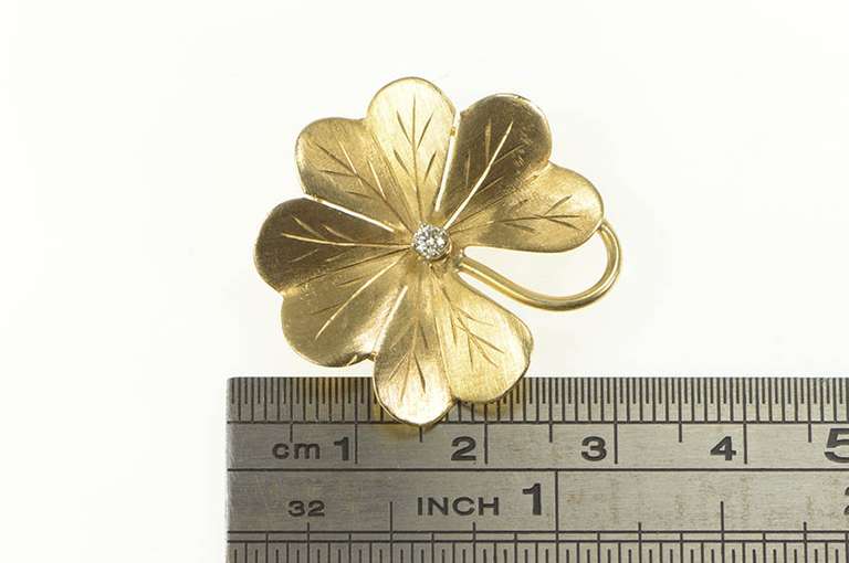 14K Yellow Gold Diamond Clover Shamrock Good Luck Pin/Brooch