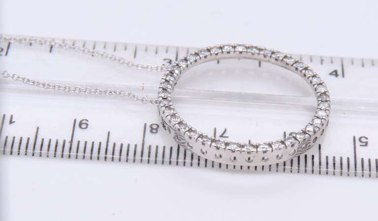 Brilliant White Gold approximate 0.50ctw Diamond Circle Pendant on Chain Necklace