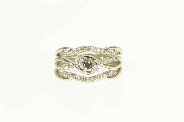14K White Gold 0.58 Ctw Black & White Diamond Wave Band Ring