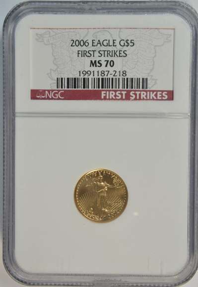 Scarcer FIRST STRIKES flawless 2006 $5 Gold Eagle coin. NGC MS70