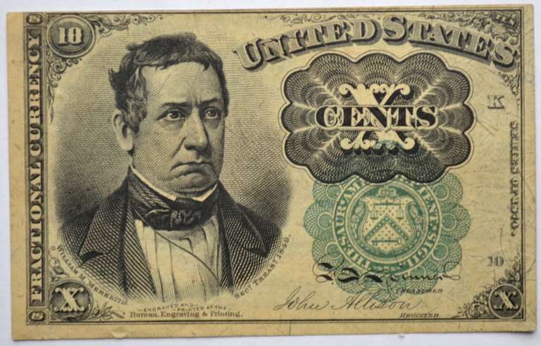 Fifth Issue 10 Cent Green Seal Fractional Currency Note