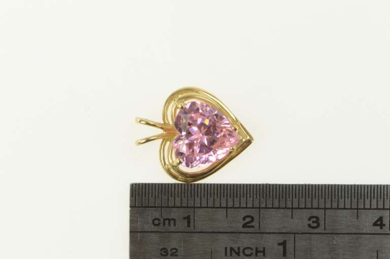 14K Yellow Gold Pink Cubic Zirconia Heart Love Symbol Pendant