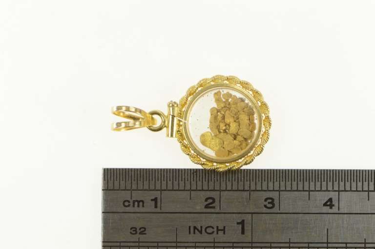 14K Yellow Gold Rope Trim Gold Nugget Raw Pebble Capsule Pendant
