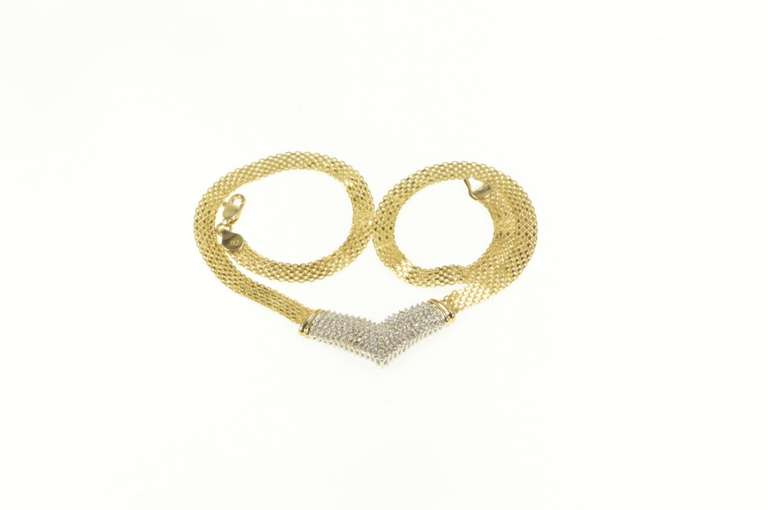 10K Yellow Gold 1.50Ctw Diamond Chevron Cluster Flat Chain Necklace