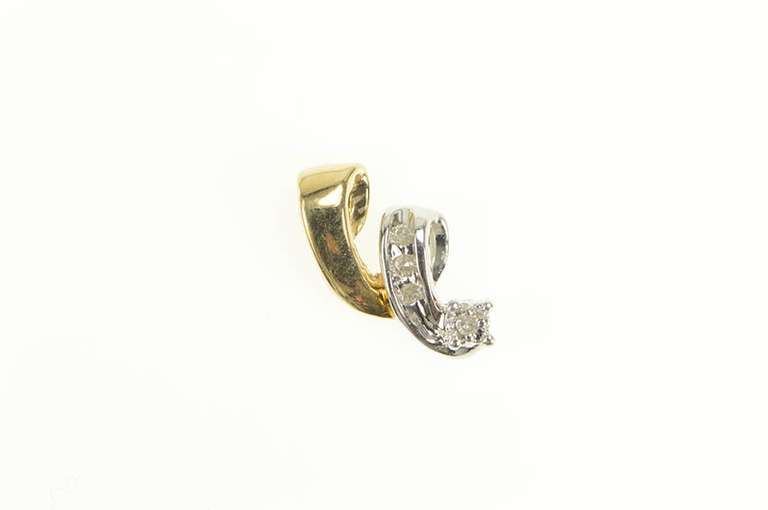 10K Yellow Gold Two Tone Diamond Twist Spiral Swirl Pendant