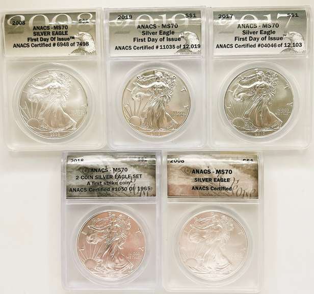 5 MS70 ASE silver coins