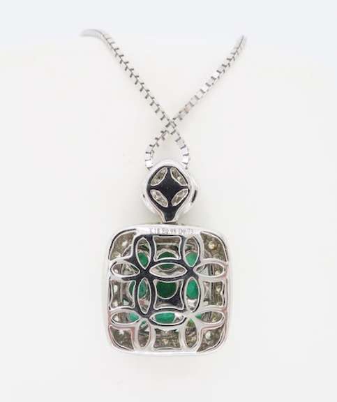 Diamond & Emerald Pendant Necklace made in 18k White Gold