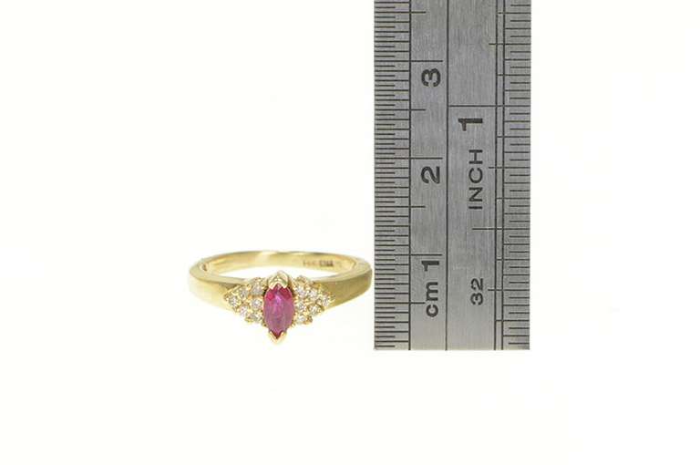14K Yellow Gold Marquise Ruby Diamond Cluster Engagement Ring
