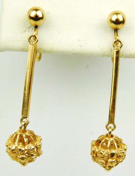 Vintage 14K Gold Etruscan Drop Earrings