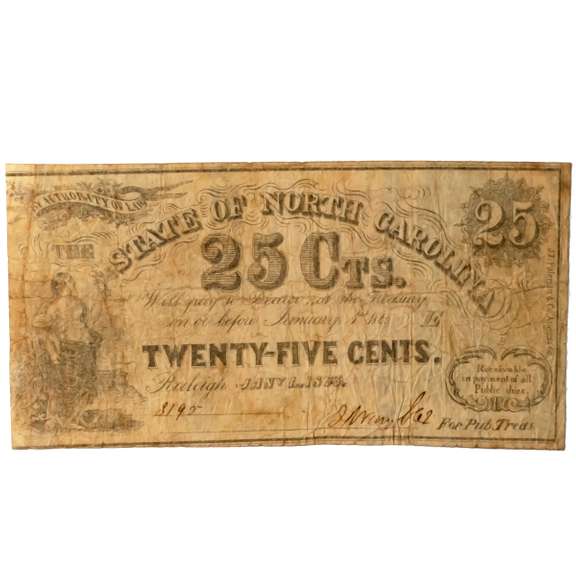 25 Cent State of North Carolina Jan 1 1863  Note
