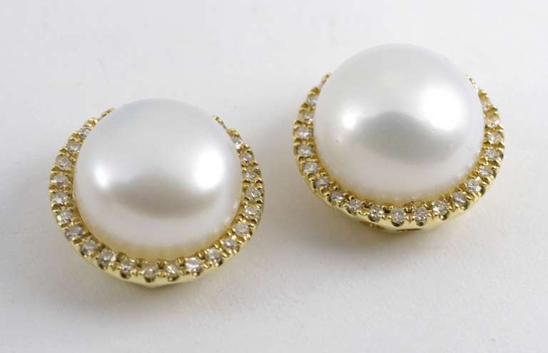 Proper Pearl & Diamond Stud Earrings in 14K YG