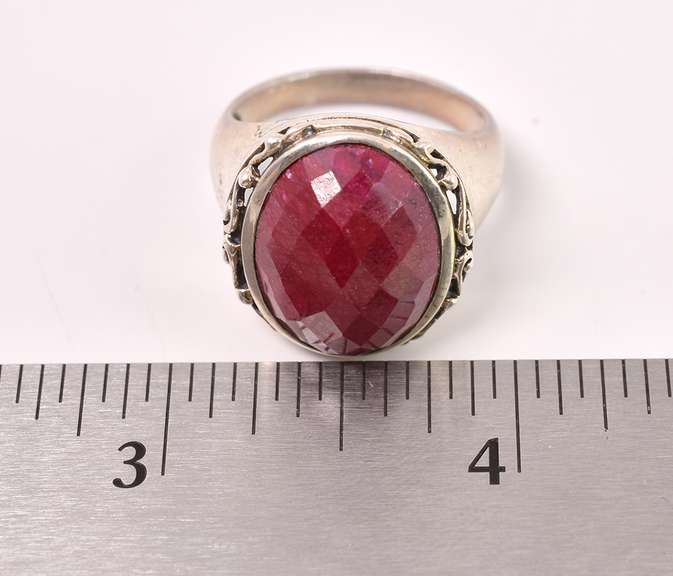 Sterling Silver Ring With Enhanced Ruby