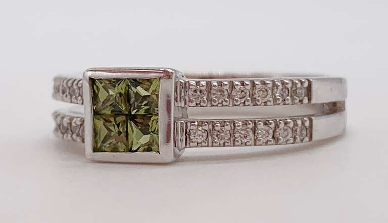 14kt Solid White Gold, Green Tourmaline, & Diamond Ring