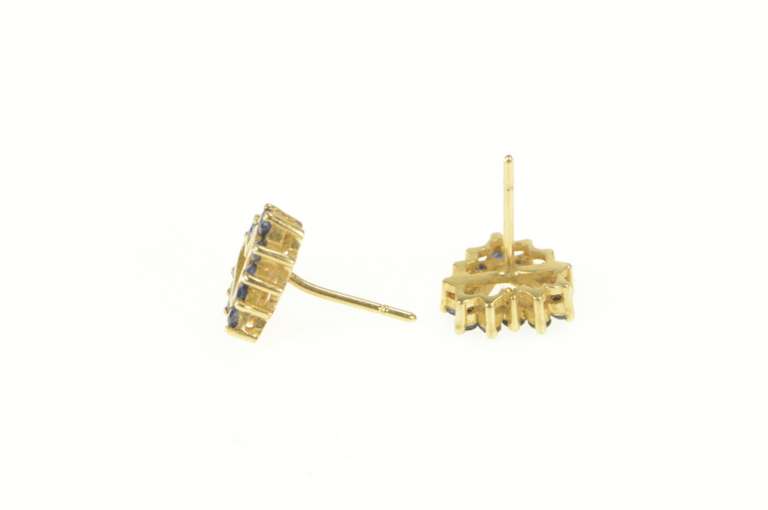 14K Yellow Gold Natural Sapphire Heart Love Symbol Stud Earrings