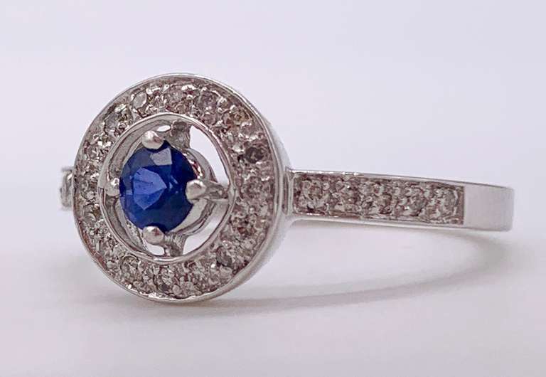 14kt Solid White Gold, Blue Sapphire, & Diamond Ring