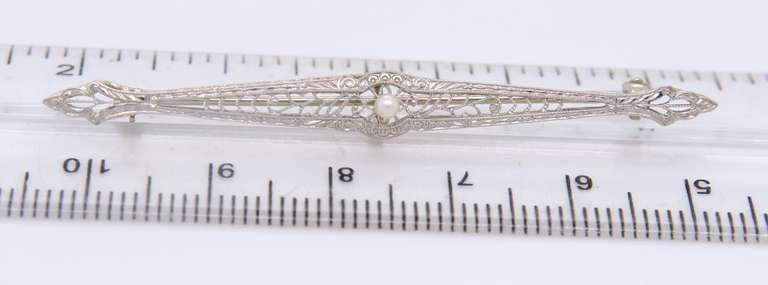 Antique White Gold Pearl Brooch
