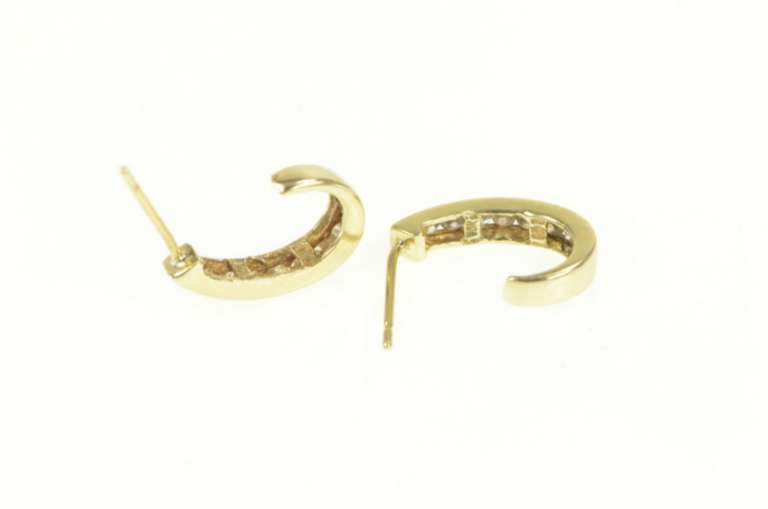 10K Yellow Gold Curved Diamond Semi Hoop Statement Earrings