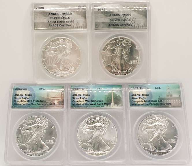 5 MS69 ASE silver coins