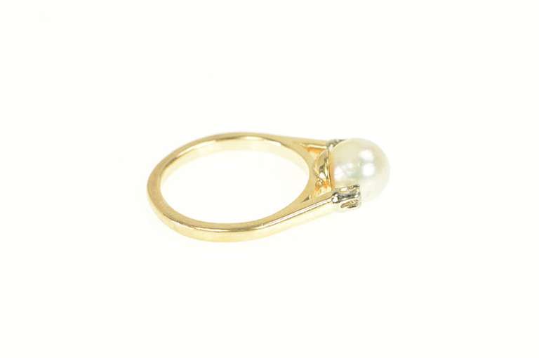 14K Yellow Gold 1950's Classic Pearl Diamond Accent Statement Ring