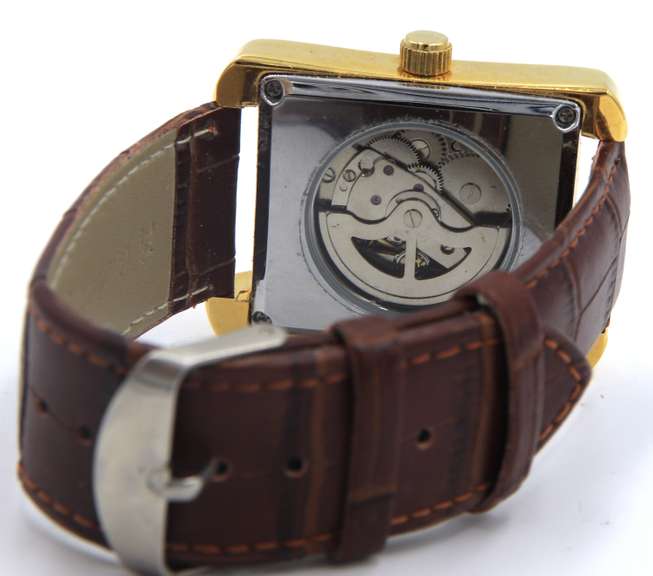 Sewor Automatic Watch with Brown Leather Strap