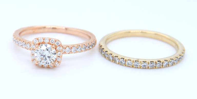Brilliant Rose Gold Lab Grown Diamond with Yellow Gold Diamond Wedding Set