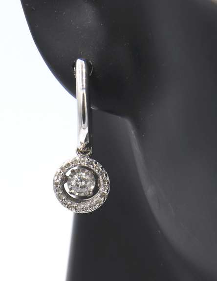 Fantastic White Gold Illusion Set Round Diamond Dangle Earrings