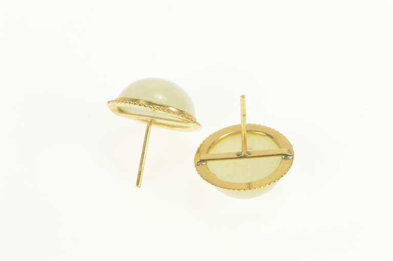 14K Yellow Gold Retro Jadeite Cabochon Domed Stud Earrings
