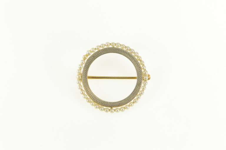 14K Yellow Gold Victorian Round Seed Pearl Halo Circle Pin/Brooch