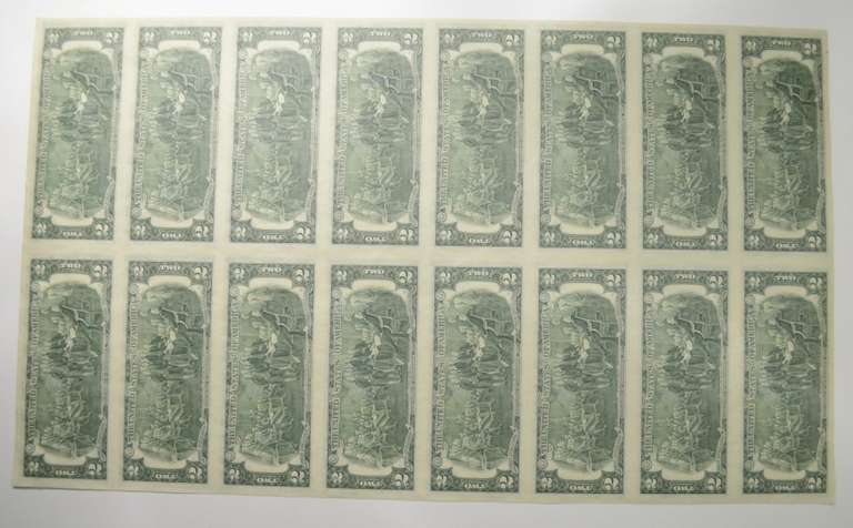 Sheet Of 16 1976 Dallas, Texas $2 Federal Reserve Notes - Uncut Sheet Of Notes!